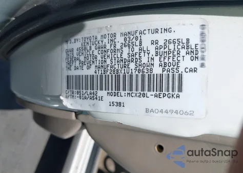 2001 Toyota Avalon Xls from USA, damaged, VIN 4T1BF28BX1U170638